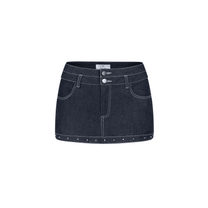 Set Jean Áo Cài Trước Kèm Dây Đan và Chân Váy Chữ A Hai Lưng Phối Đinh Tán NYX JEAN SET Aiai Official