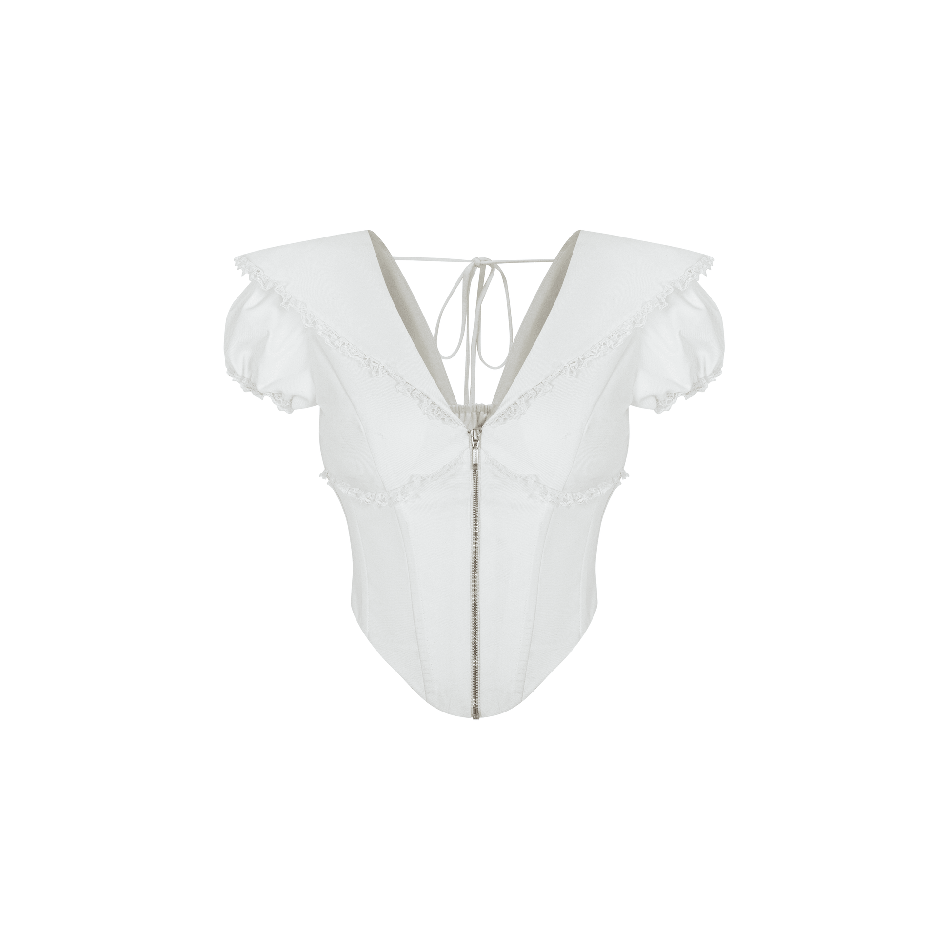 Áo Croptop Cổ V Tay Phồng Phối Ren Marina Top AIAI OFFICIAL | Áo Nữ Dáng Ngắn Cổ Thủy Thủ