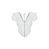 Áo Croptop Cổ V Tay Phồng Phối Ren Marina Top AIAI OFFICIAL | Áo Nữ Dáng Ngắn Cổ Thủy Thủ