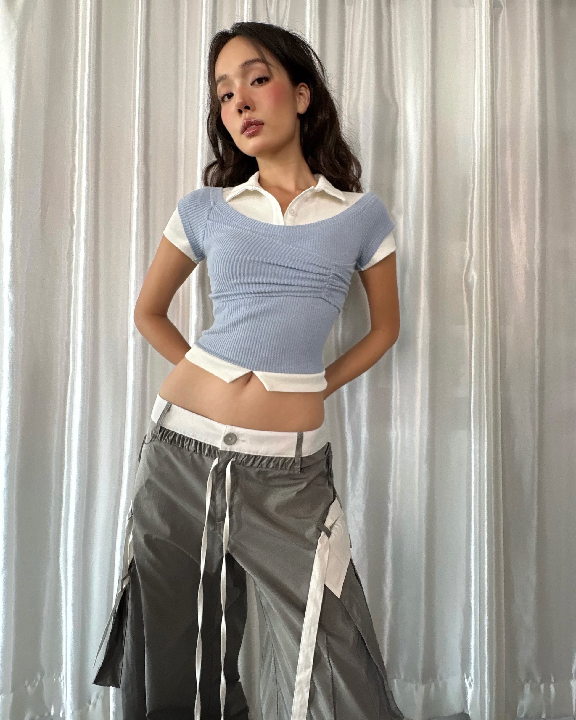 Áo Thun Tay Ngắn Nhún Ngực Cổ Sơ Mi ANNA TOP AIAI OFFICIAL