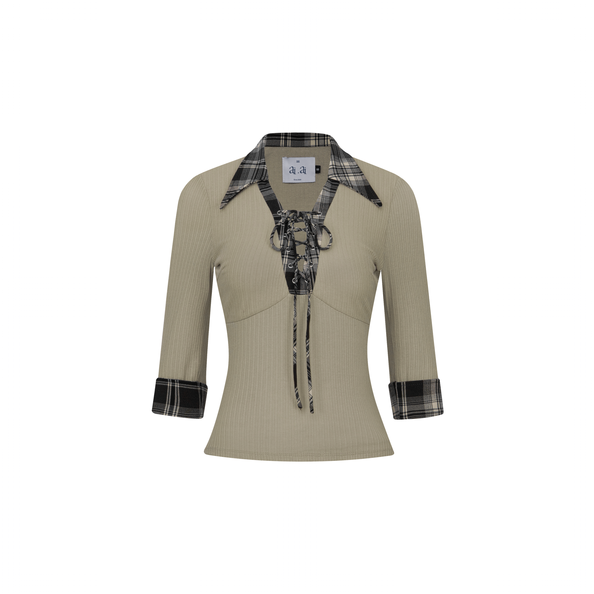 Áo Polo Nữ Phối Caro Đan Dây Tay Lỡ Amber Polo Shirt AIAI OFFICIAL