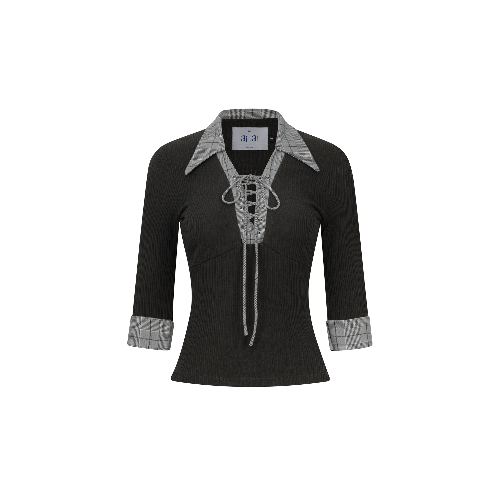Áo Polo Nữ Phối Caro Đan Dây Tay Lỡ Amber Polo Shirt AIAI OFFICIAL