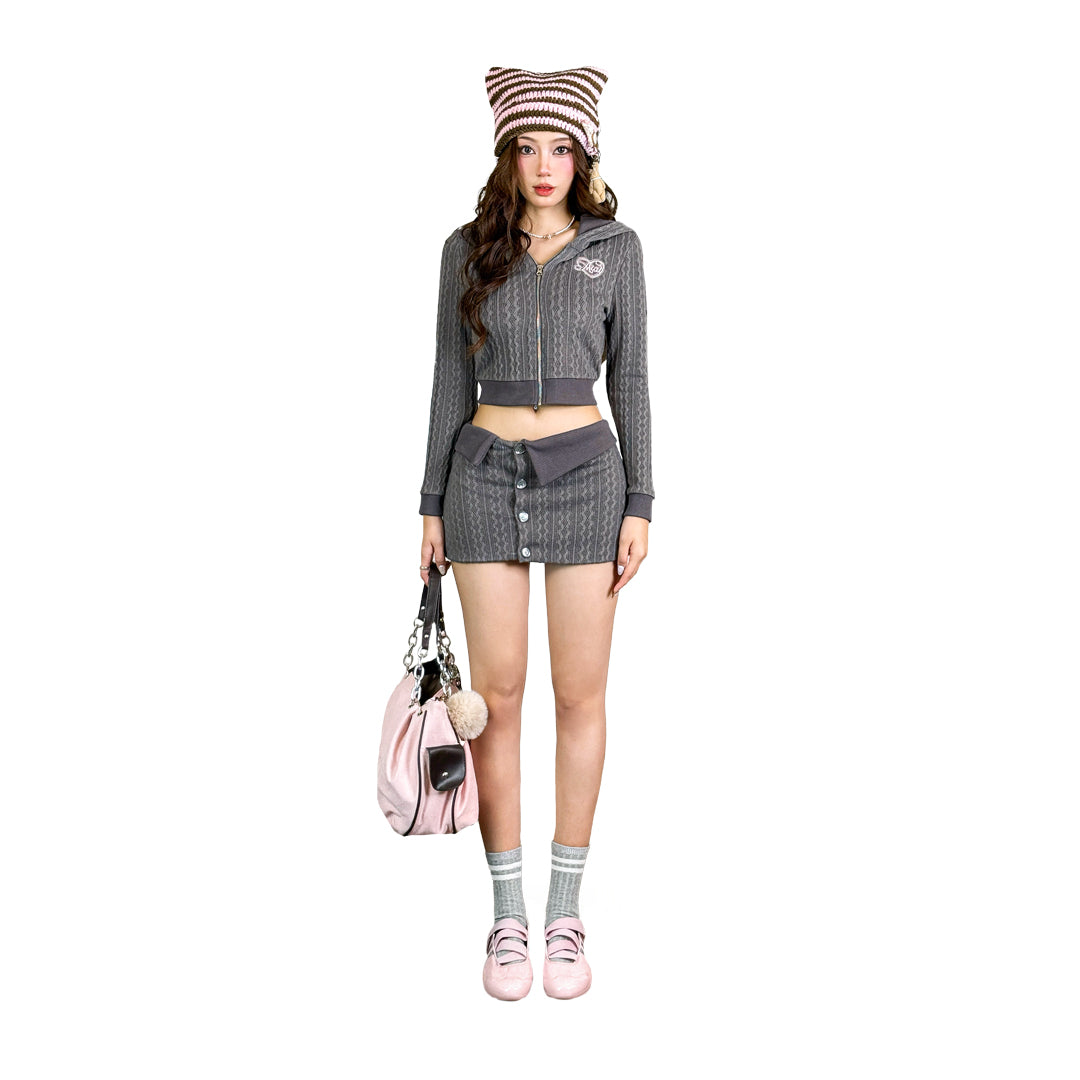 Set áo khoác form ôm tai mèo và chân váy ôm Cat Spell Knitwear Set Aiai Official