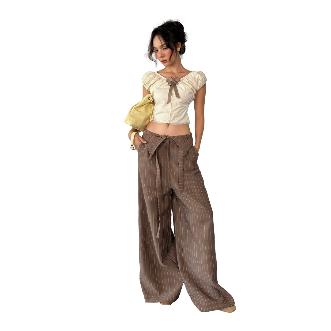 Quần Sọc Ống Rộng Lưng Gập Cạp Trễ SS26 Fold Waist Striped Wide Trousers Aiai Official