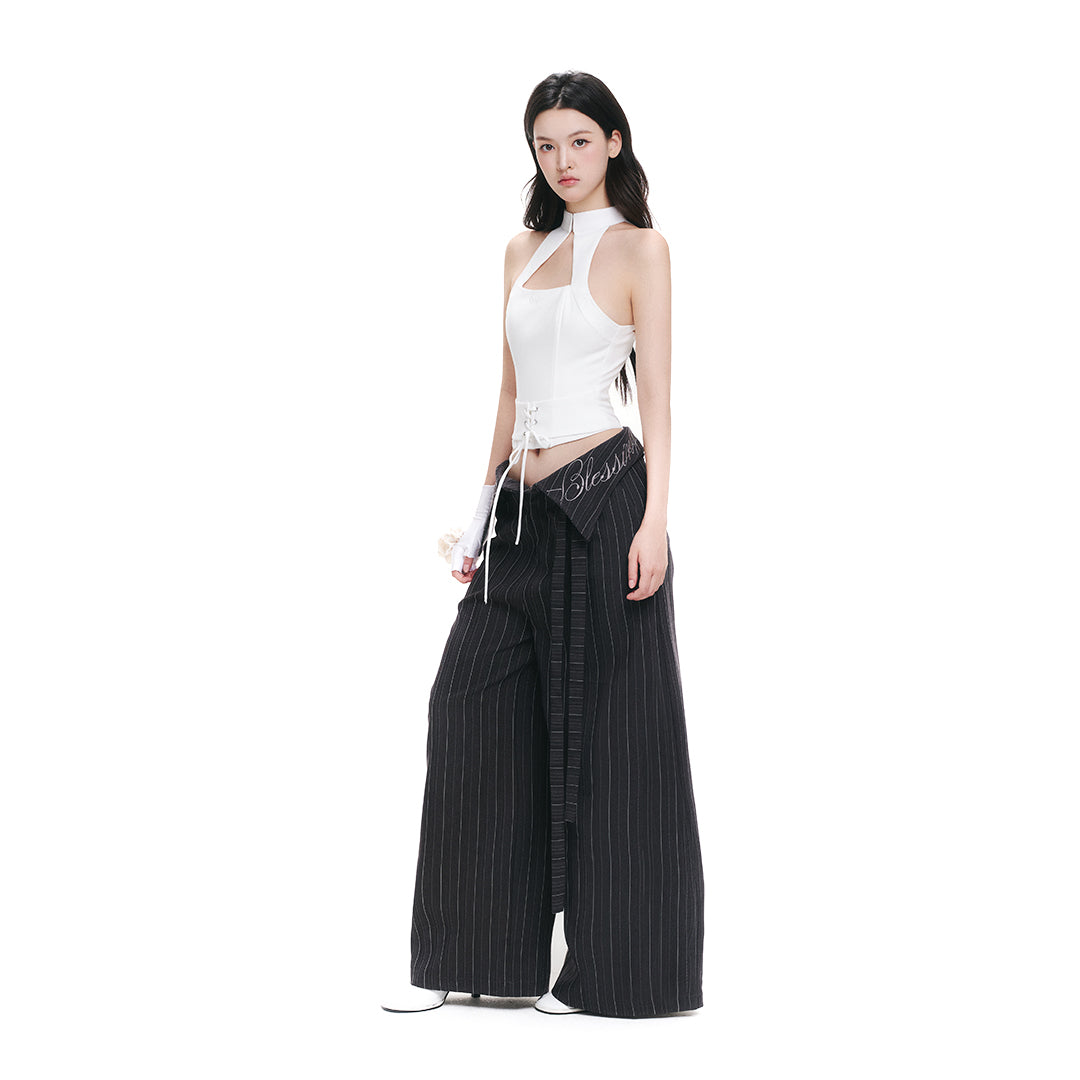 Quần Sọc Ống Rộng Lưng Gập Cạp Trễ SS26 Fold Waist Striped Wide Trousers Aiai Official