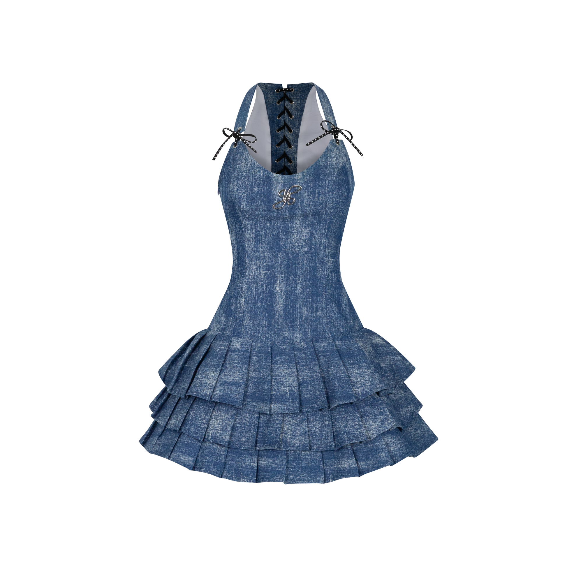 Đầm 2 Dây Xòe Tầng Liliana Dress AIAI OFFICIAL phối dây đan lưng đính đá và logo kim loại