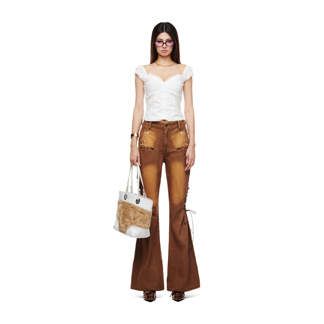 Quần Jeans Nữ Ống Loe Đan Dây Sweet Crush Flare Jeans Aiai Official