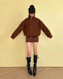 Áo khoác da lộn form vừa thêu logo 3D Aiai Faux Suede Jacket | AIAI Official
