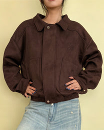 Áo khoác da lộn form vừa thêu logo 3D Aiai Faux Suede Jacket | AIAI Official