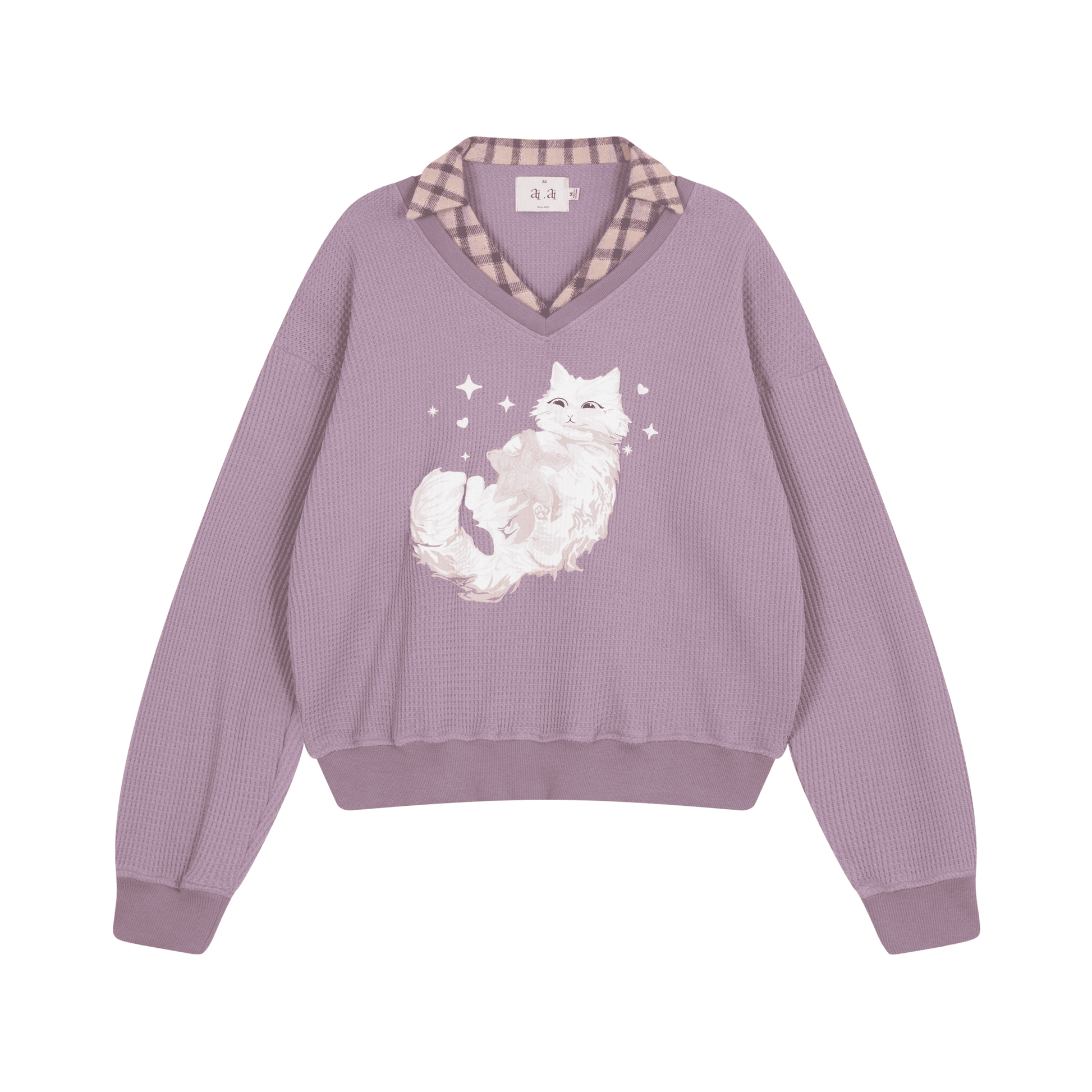 Áo sweater cổ sơ mi form rộng hình mèo Furry Angel Collar Sweater Aiai Official