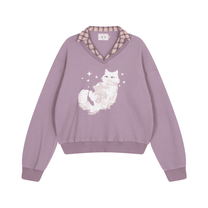 Áo sweater cổ sơ mi form rộng hình mèo Furry Angel Collar Sweater Aiai Official