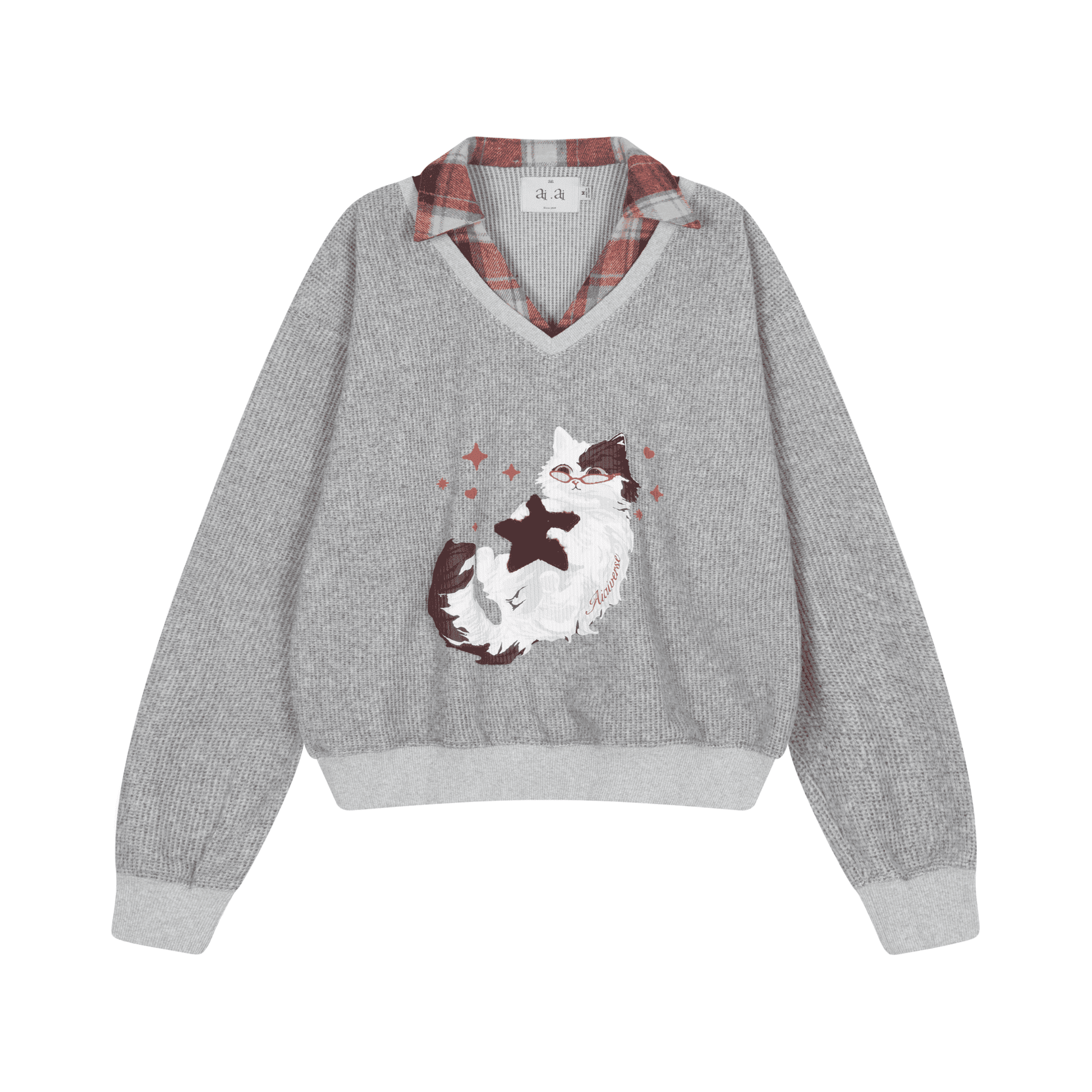 Áo sweater cổ sơ mi form rộng hình mèo Furry Angel Collar Sweater Aiai Official