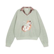 Áo sweater cổ sơ mi form rộng hình mèo Furry Angel Collar Sweater Aiai Official