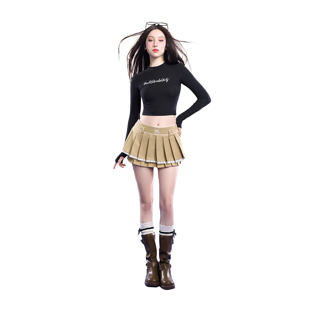 AIAI OFFICIAL CICI LACE Mini Skirt - Chân váy phối viền ren thêu logo thương hiệu