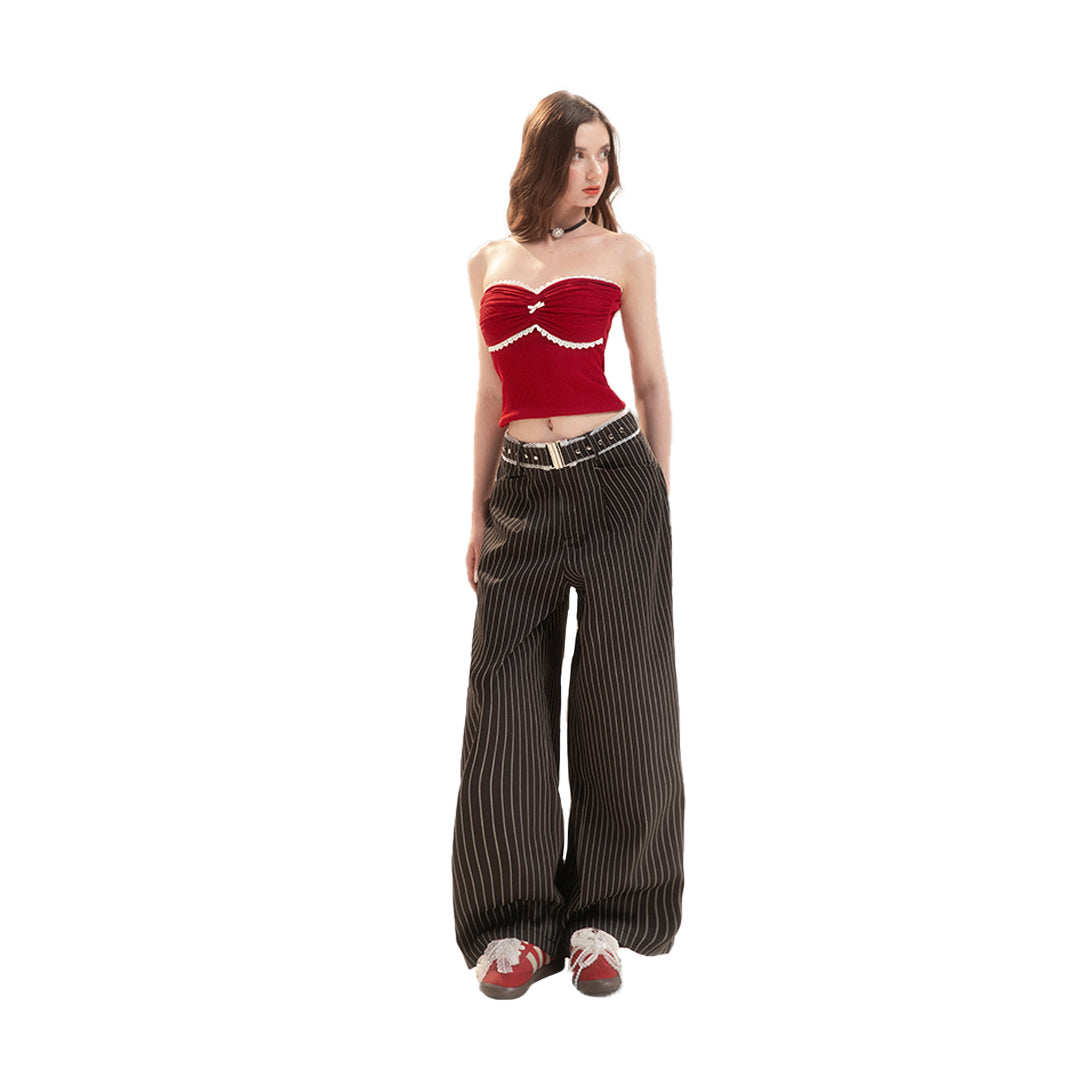 AIAI OFFICIAL &quot;Out of Office&quot; Trousers - Quần dài ống rộng &quot; Out of Office &quot; cạp trễ kẻ sọc thêu logo (kèm thắt lưng)