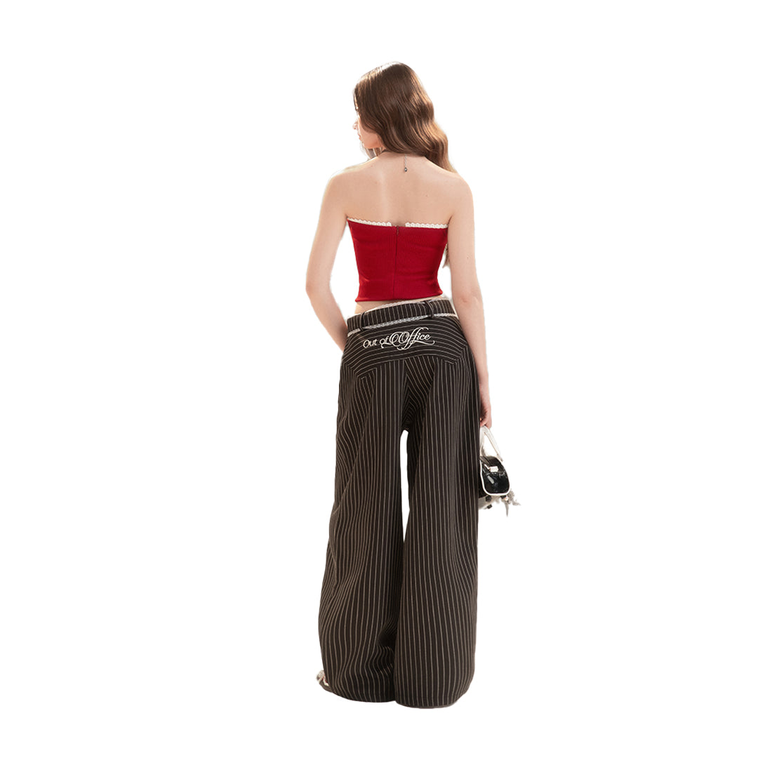AIAI OFFICIAL &quot;Out of Office&quot; Trousers - Quần dài ống rộng &quot; Out of Office &quot; cạp trễ kẻ sọc thêu logo (kèm thắt lưng)