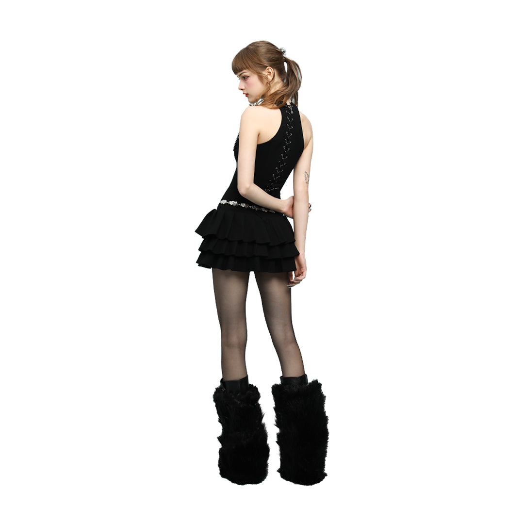 Đầm 2 Dây Xòe Tầng Liliana Dress AIAI OFFICIAL phối dây đan lưng đính đá và logo kim loại
