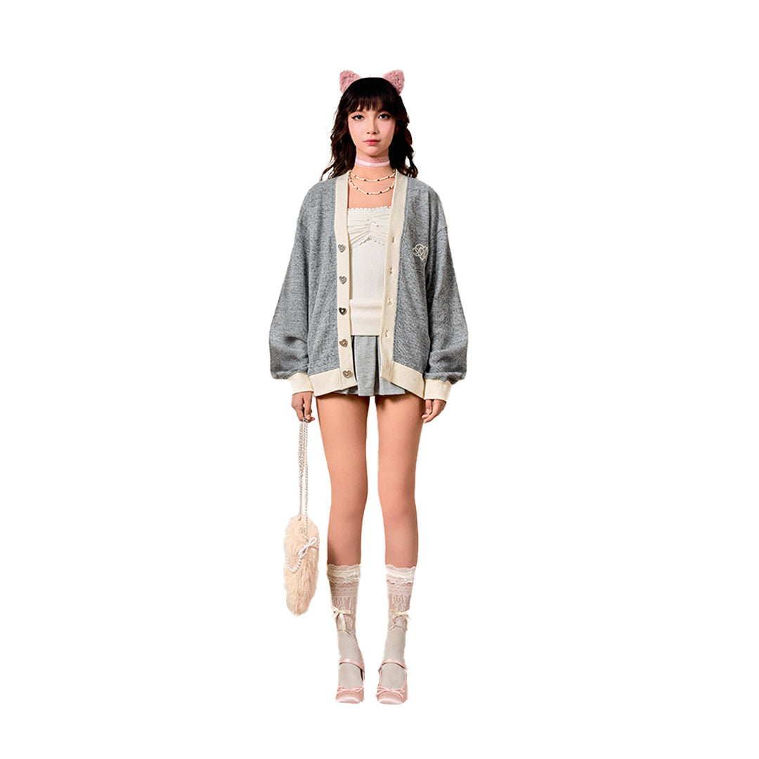 "Heartstar" Cardigan AIAI OFFICIAL - Áo cardigan form rộng thêu logo thương hiệu