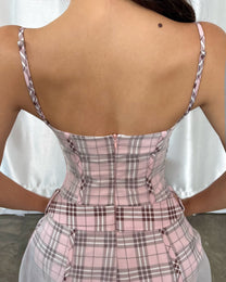 Đầm 2 Dây Caro Tầng Xòe Phối Lưới Lụa HAILEY DRESS AIAI OFFICIAL