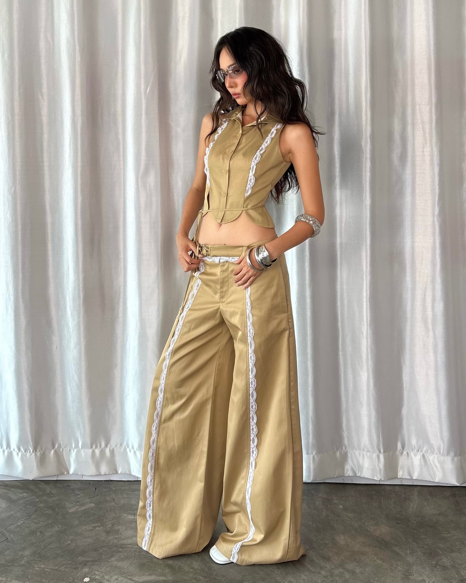 Quần Dài Ống Rộng Phối Ren Cạp Trễ HAZEL TROUSERS AIAI OFFICIAL