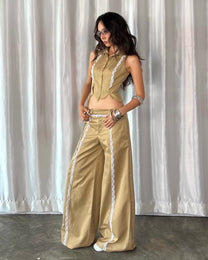 Quần Dài Ống Rộng Phối Ren Cạp Trễ HAZEL TROUSERS AIAI OFFICIAL