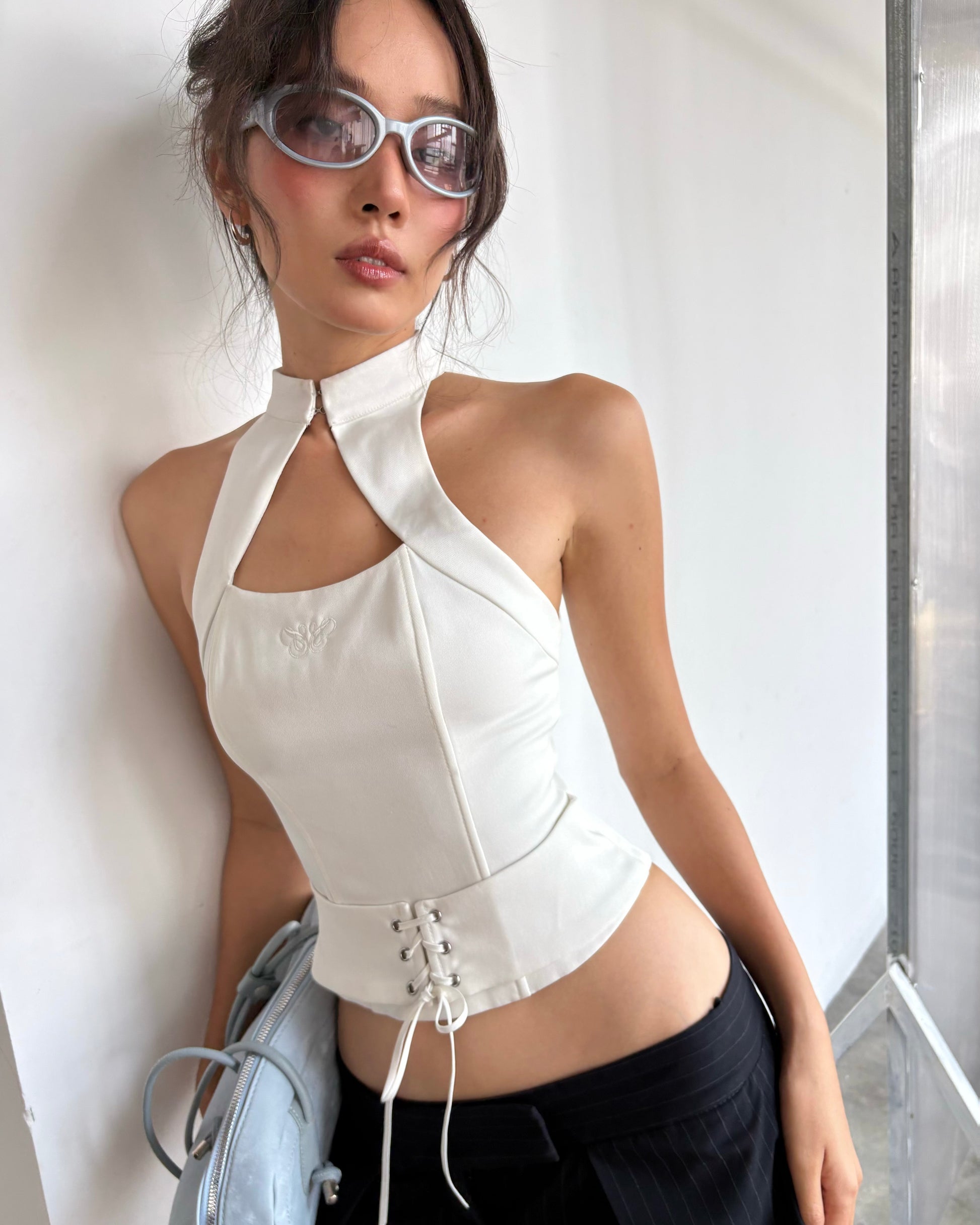 Áo Corset Cổ Yếm Cúp Ngực Thêu Logo IRENE HALTER TOP CORSET AIAI OFFICIAL