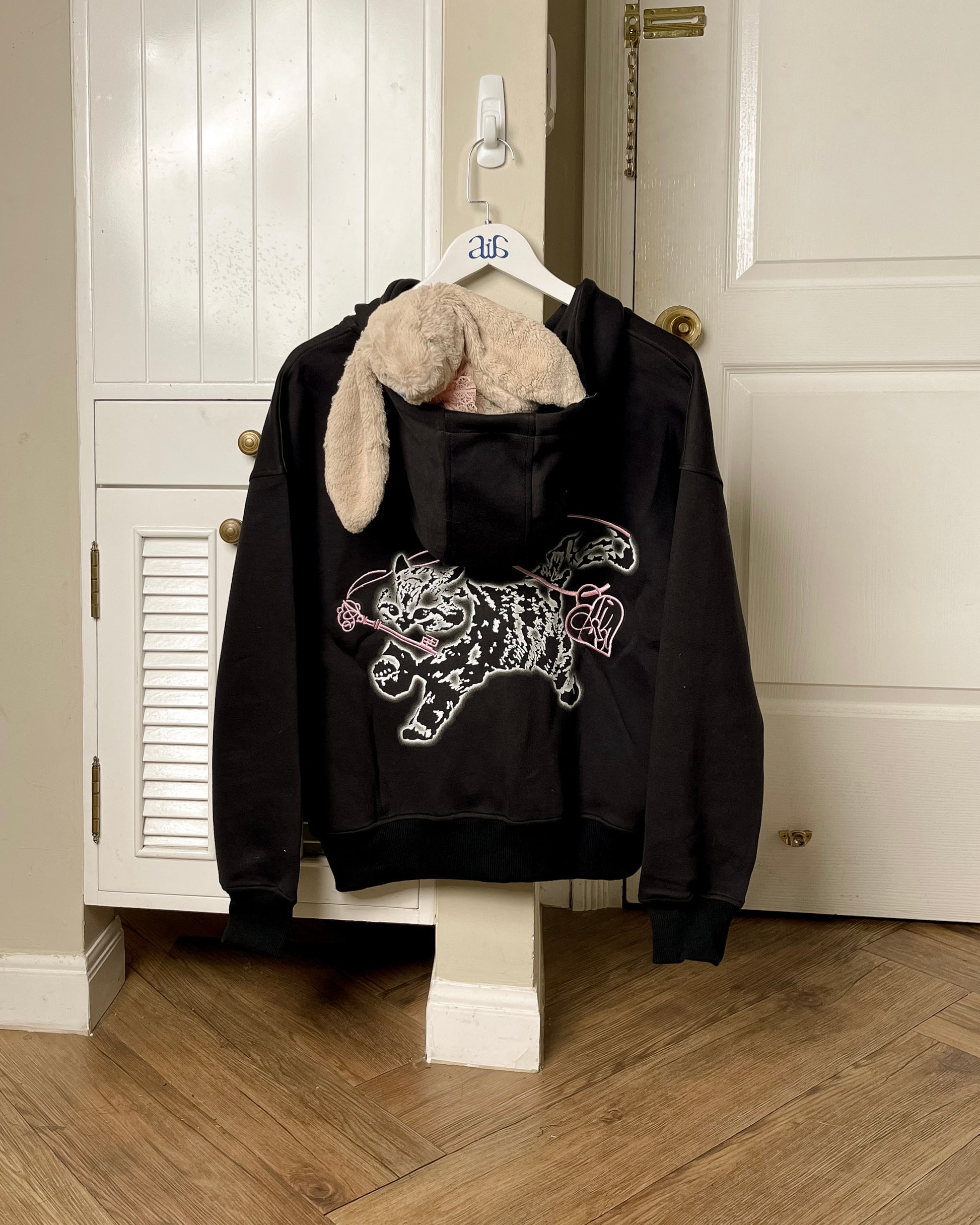 "Miukiway" Boxy Hoodie AIAI OFFICIAL - Áo hoodie zip nỉ 2 da in hình mèo form boxy thêu logo