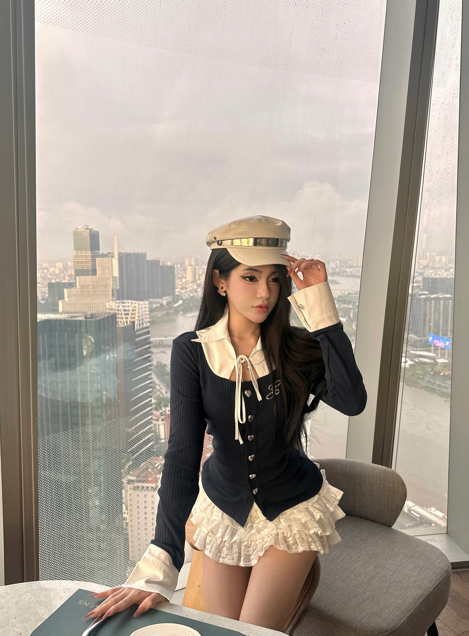"Ledi" Collar Cardigan AIAI OFFICIAL - Áo cardigan phối cổ sơ mi form ôm tôn dáng