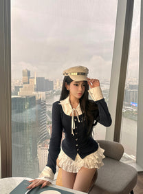 "Ledi" Collar Cardigan AIAI OFFICIAL - Áo cardigan phối cổ sơ mi form ôm tôn dáng