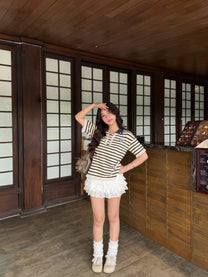 Áo Polo Sọc Tay Ngắn Form Boxy Phối Bèo Nhún Annie Top Aiai Official