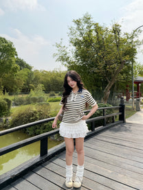 Áo Polo Sọc Tay Ngắn Form Boxy Phối Bèo Nhún Annie Top Aiai Official