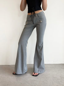 A Flare Trousers Quần tây ống loe cạp trễ phối kim loại Aiai Official