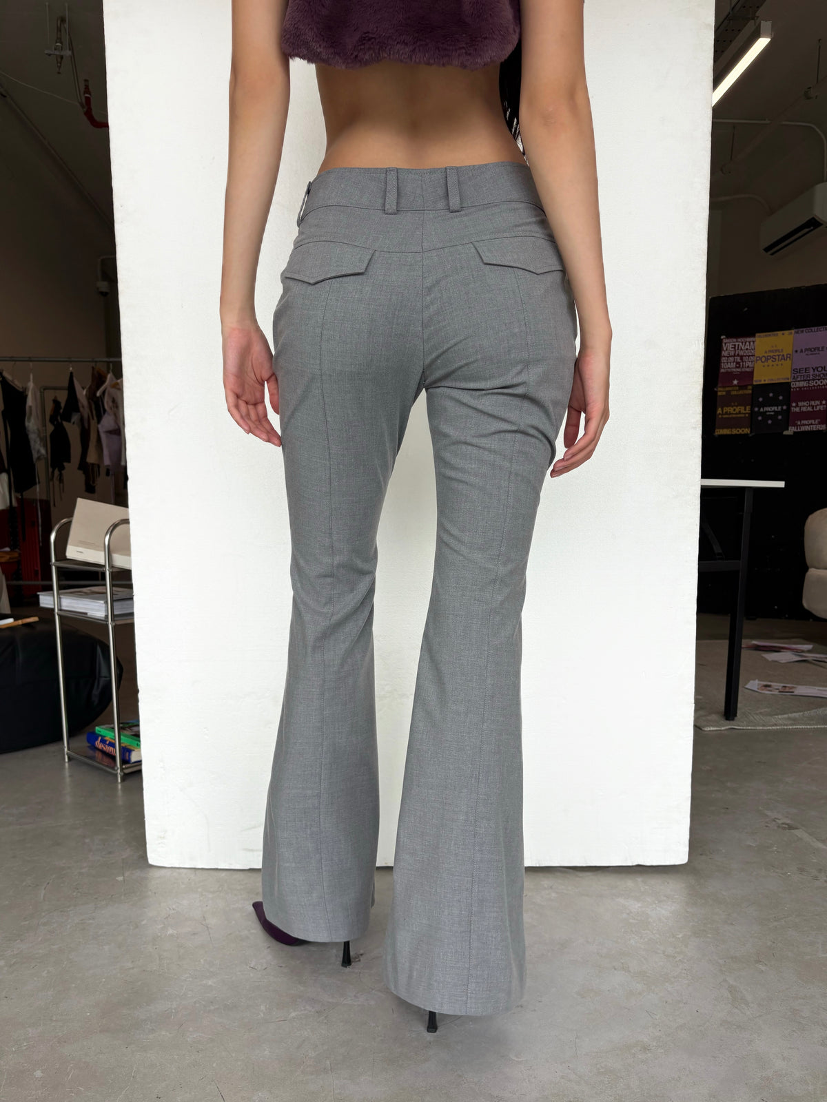A Flare Trousers Quần tây ống loe cạp trễ phối kim loại Aiai Official