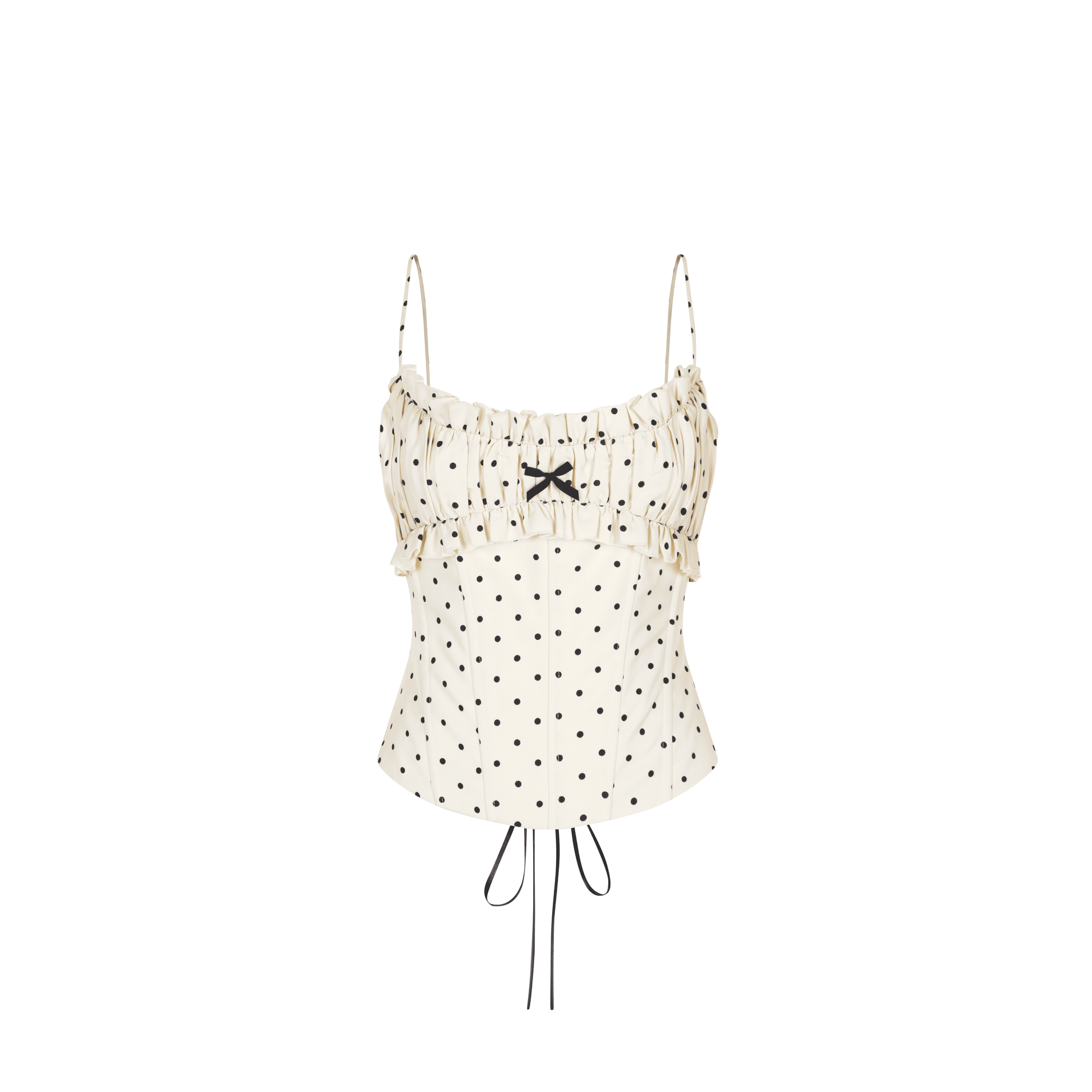 KATIE KIM CORSET Áo Corset Chấm Bi 2 Dây Nhún Ngực Phối Dây Đan AIAI OFFICIAL