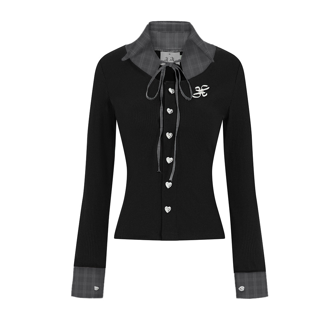 "Ledi" Collar Cardigan AIAI OFFICIAL - Áo cardigan phối cổ sơ mi form ôm tôn dáng