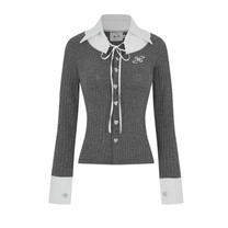 "Ledi" Collar Cardigan AIAI OFFICIAL - Áo cardigan phối cổ sơ mi form ôm tôn dáng