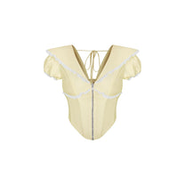 Áo Croptop Cổ V Tay Phồng Phối Ren Marina Top AIAI OFFICIAL | Áo Nữ Dáng Ngắn Cổ Thủy Thủ