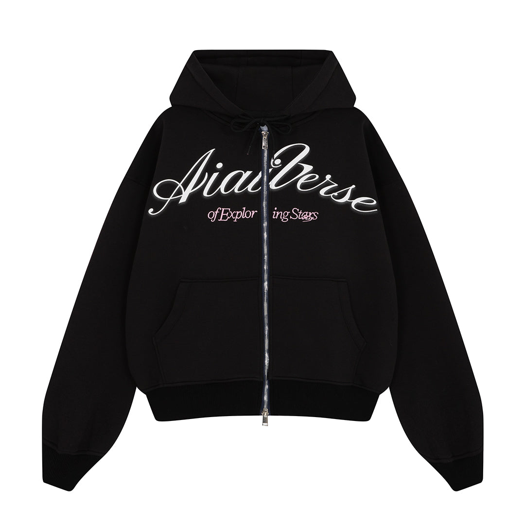"Miukiway" Boxy Hoodie AIAI OFFICIAL - Áo hoodie zip nỉ 2 da in hình mèo form boxy thêu logo