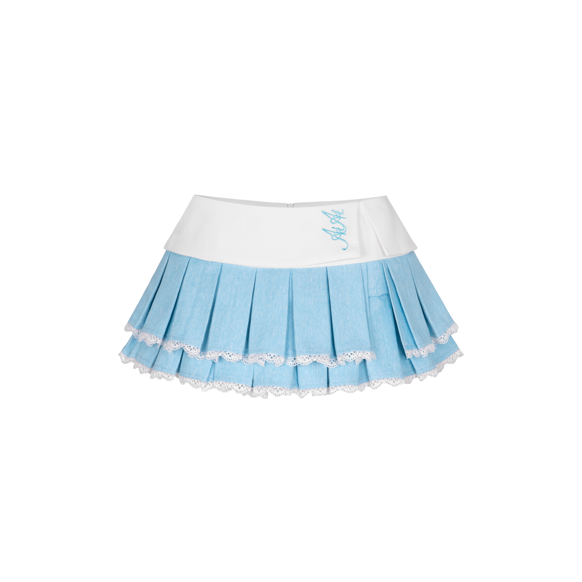 MONICA SKIRT Chân Váy Jean Cạp Trễ Tầng Xòe Xếp Ly Thêu Logo AIAI OFFICIAL