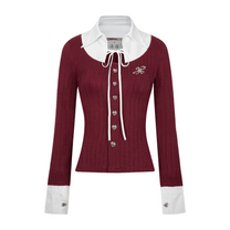 &quot;Ledi&quot; Collar Cardigan AIAI OFFICIAL - Áo cardigan phối cổ sơ mi form ôm tôn dáng