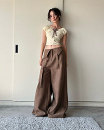 Quần Sọc Ống Rộng Lưng Gập Cạp Trễ SS26 Fold Waist Striped Wide Trousers Aiai Official