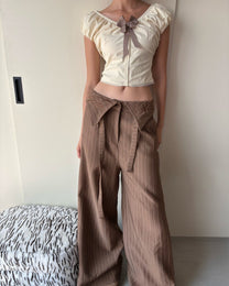 Quần Sọc Ống Rộng Lưng Gập Cạp Trễ SS26 Fold Waist Striped Wide Trousers Aiai Official