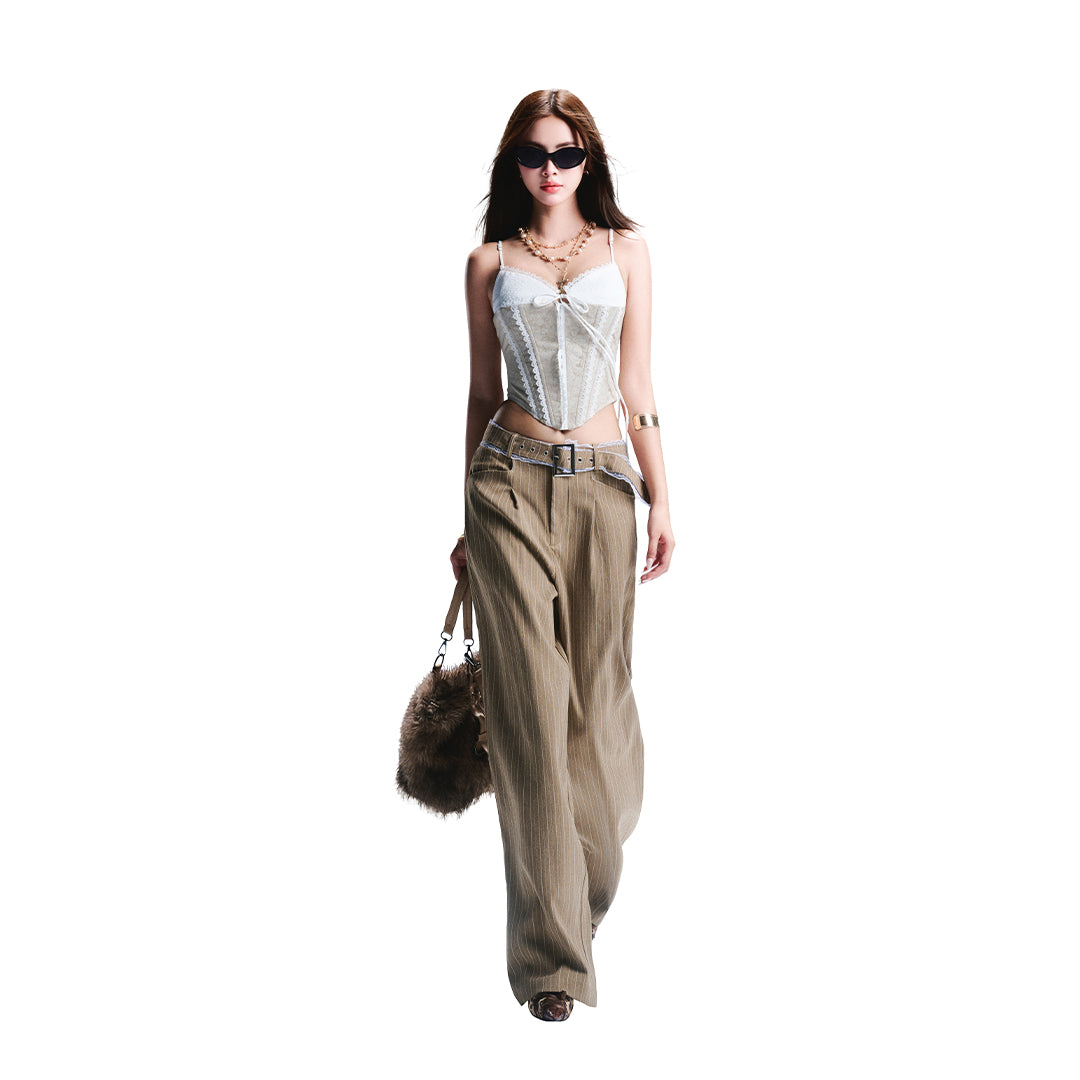 AIAI OFFICIAL "Out of Office" Trousers - Quần dài ống rộng " Out of Office " cạp trễ kẻ sọc thêu logo (kèm thắt lưng)