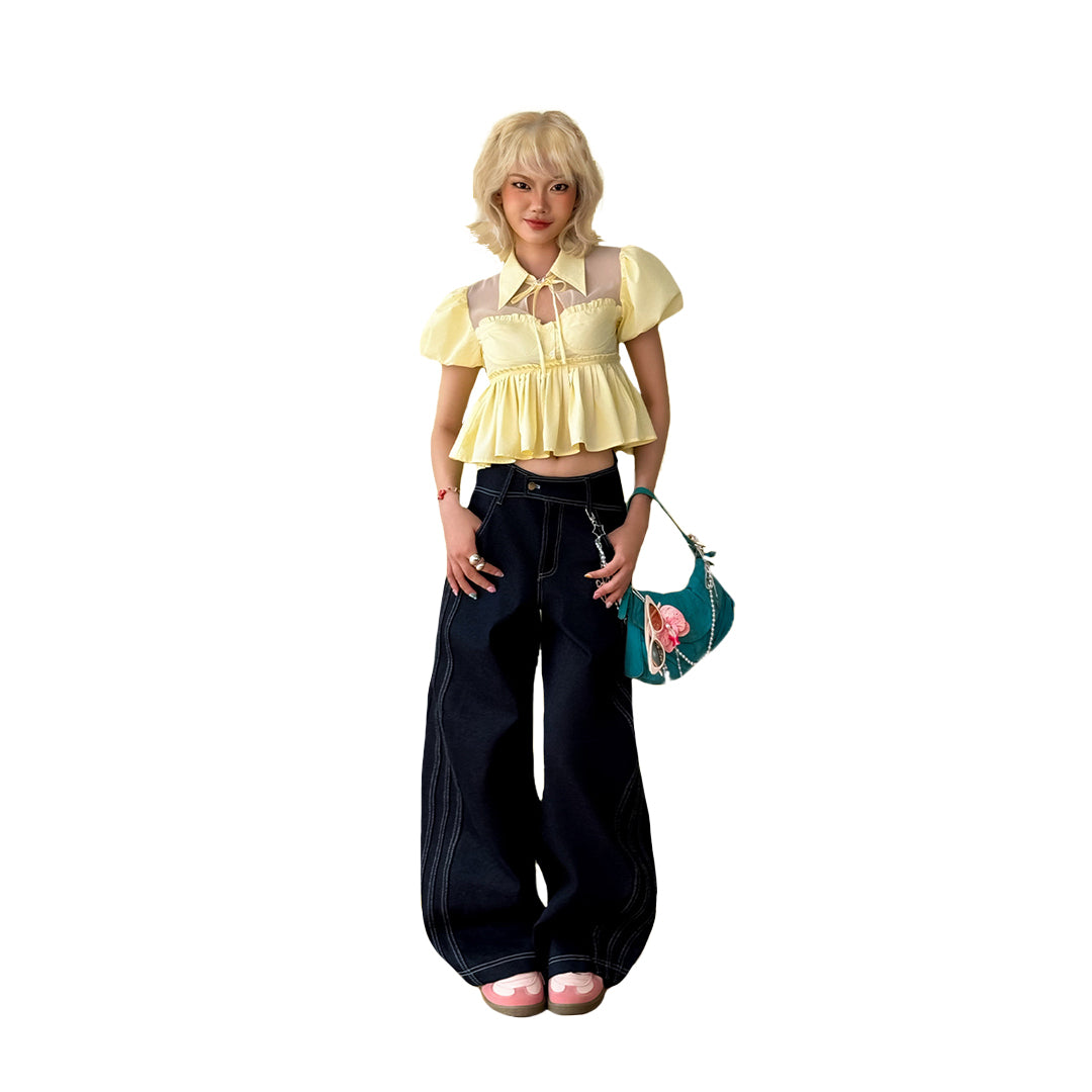 Áo Babydoll Tay Bồng Phối Tơ Trong – Aurora Top AIAI OFFICIAL Dáng Xòe