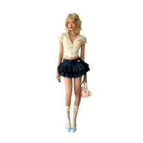 Áo Croptop Cổ V Tay Phồng Phối Ren Marina Top AIAI OFFICIAL | Áo Nữ Dáng Ngắn Cổ Thủy Thủ