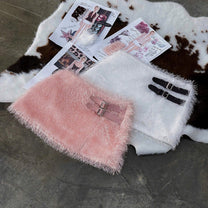 Coxy Fur Skirt Chân váy lông chữ A ngắn xẻ đùi phối da Coxy Fur Skirt CHE'RIEON