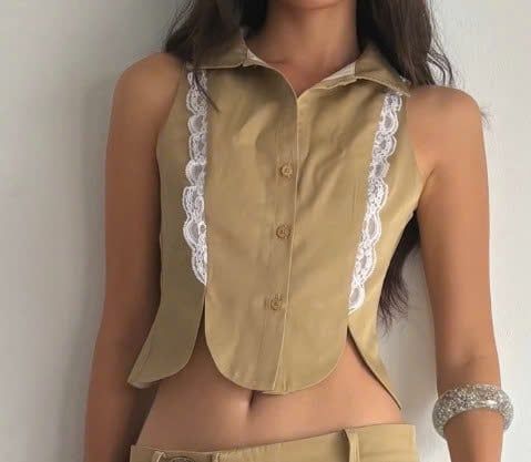 Áo Sơ Mi Cổ Yếm Dáng Gile Phối Ren HAZEL HALTER TOP AIAI OFFICIAL