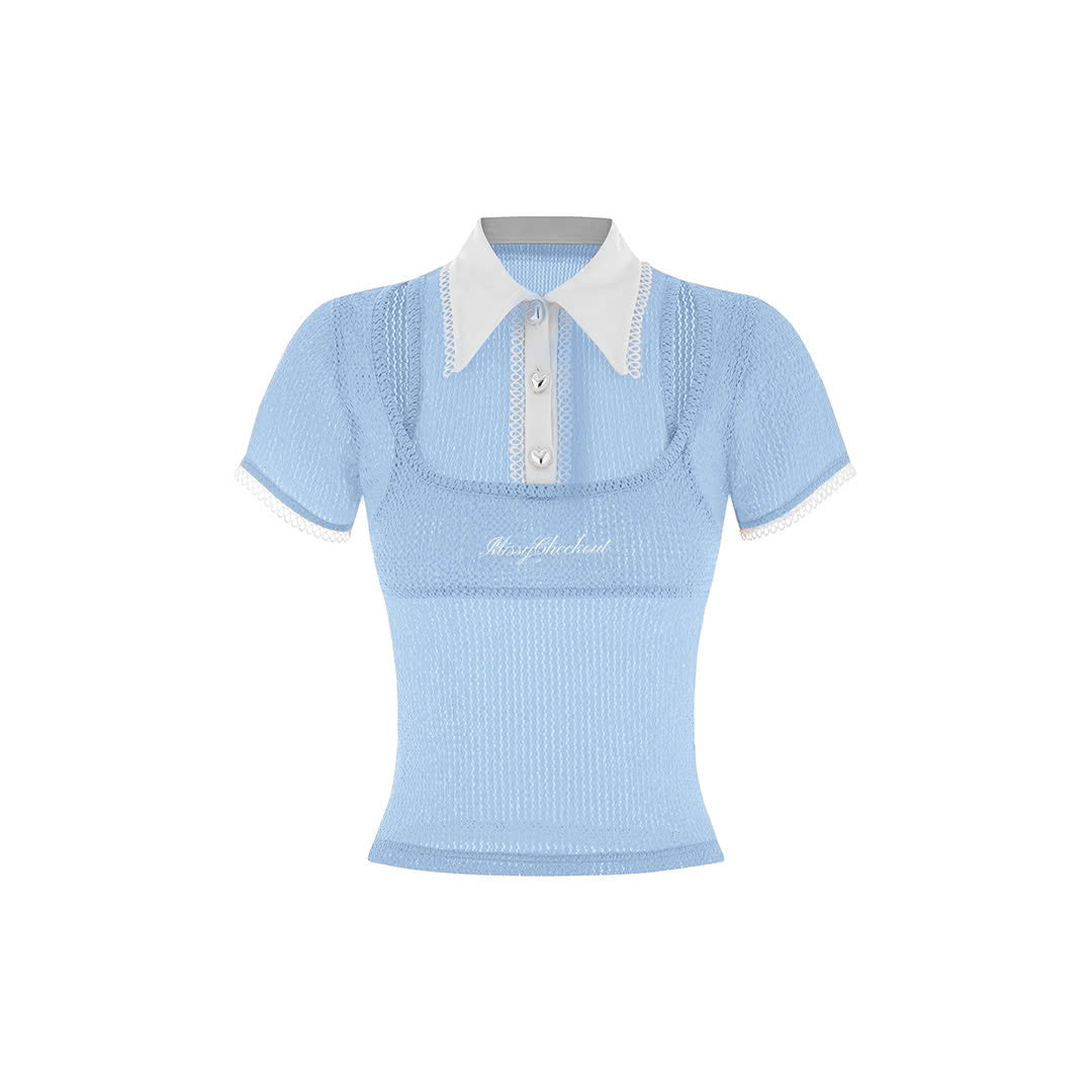 Áo Polo Nữ Tay Ngắn Cổ Sơ Mi Phối Ren Josie Polo Shirt AIAI OFFICIAL – Thêu Chữ Nổi Bật, Khuy Hoa 3D Xinh Xắn