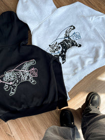 "Miukiway" Boxy Hoodie AIAI OFFICIAL - Áo hoodie zip nỉ 2 da in hình mèo form boxy thêu logo