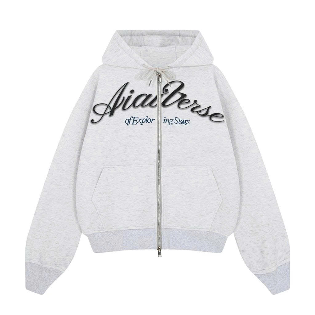 "Miukiway" Boxy Hoodie AIAI OFFICIAL - Áo hoodie zip nỉ 2 da in hình mèo form boxy thêu logo